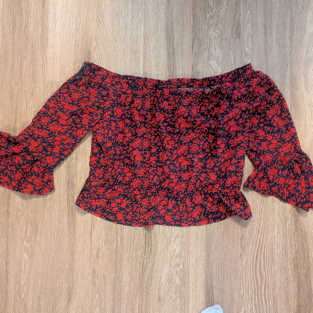 Express Red Floral Off-Shoulder Blouse